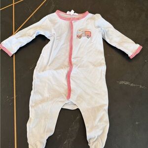 Magnolia Baby Light Blue Footie with Fire Truck Embroidery
